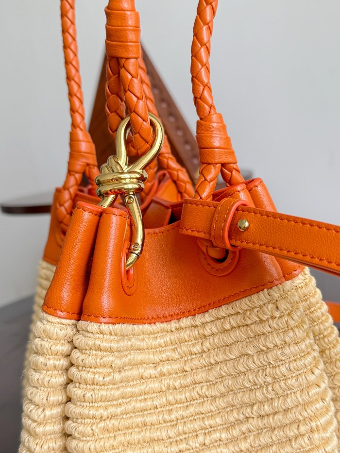 NIGO Bottega Veneta Small Parachute Women's Adjustable Detachable Shoulder Strap Raffia And Leather Shoulder Bag Handbag Bags #nigo77633