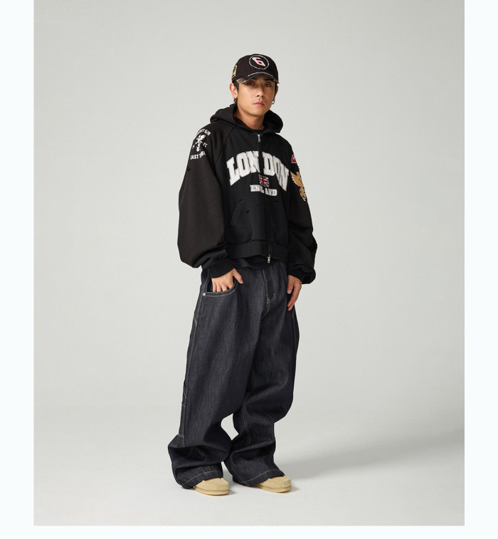 NIGO GRAILZ Men's Women's Zipper Doing Old Letter Print Double Pockets Solid Color Spring and Autumn Hooded Sweatshirt Ngvp #nigo1913