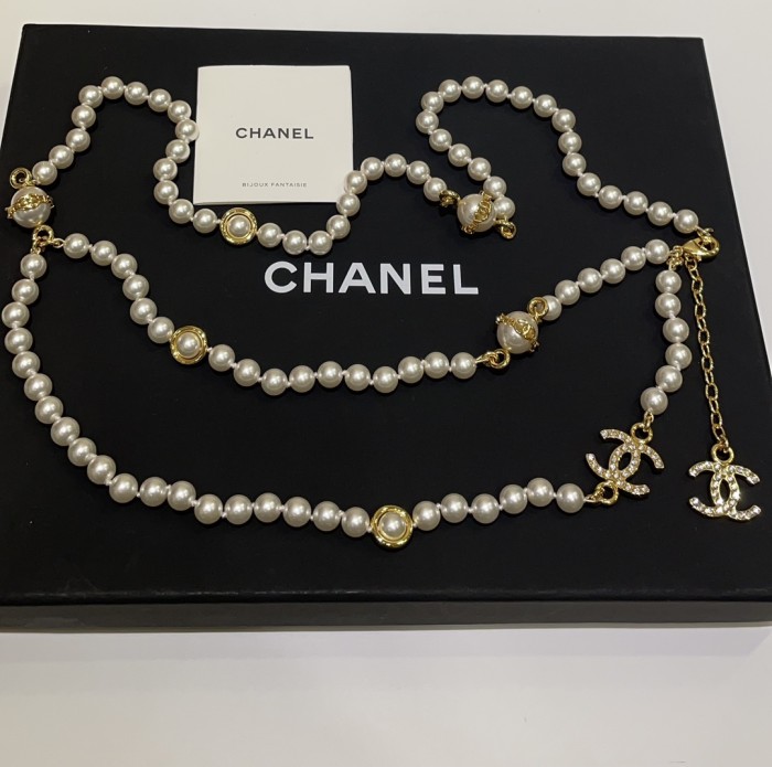 NIGO Chanel Women's Double-layer Design Gold Cc Letter Pearl Chain Belt #nigo77497