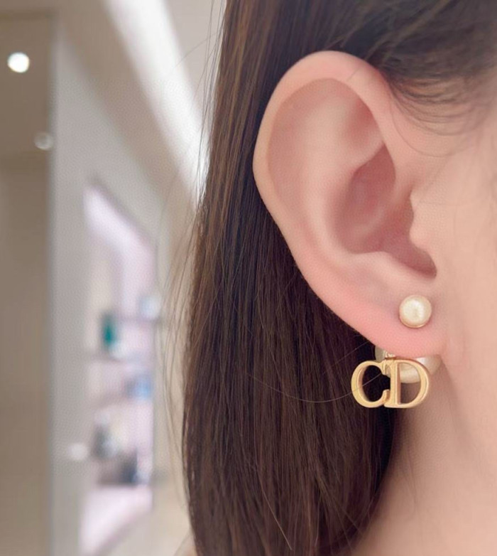 NIGO Dior Tribales Women's Symmetrical Pattern Gold Letter Pattern Pearl Stud Earrings Jewelry Accessories #nigo77635