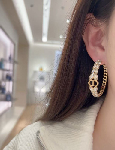 NIGO Dior 30 Montaigne Prestige Men's and Women's Couples' Crystal-Decorated Gold Hoop Earrings Jewelry Accessories #nigo77645