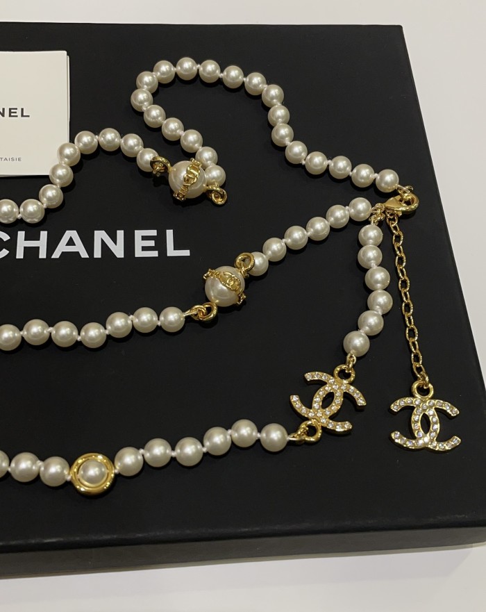 NIGO Chanel Women's Double-layer Design Gold Cc Letter Pearl Chain Belt #nigo77497
