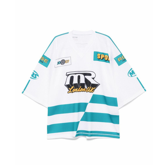 NIGO Martine Rose Men's Loose V-Neck Knit Letter Print Short Sleeve Solid Color Summer Mesh T-Shirt Ngvp #nigo1859