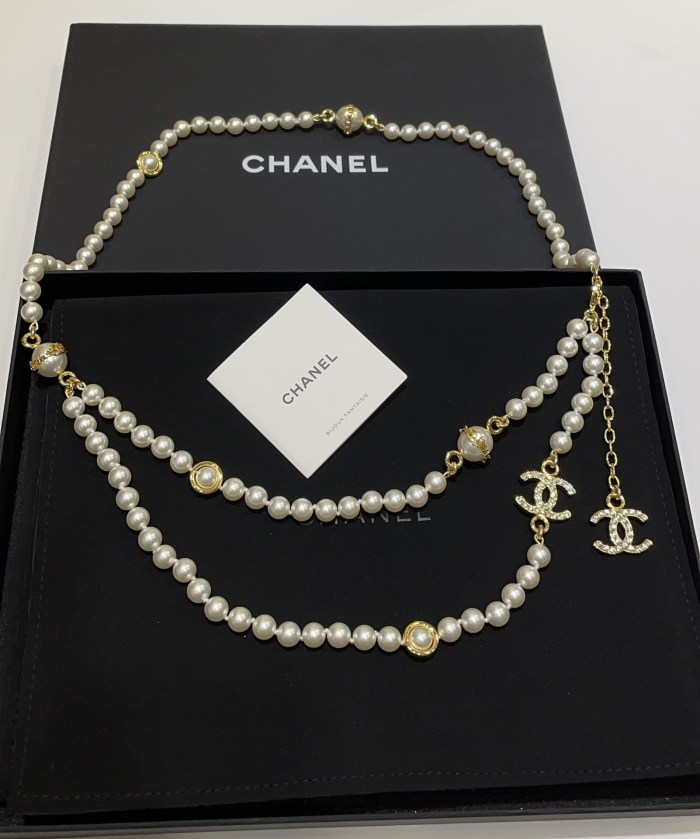 NIGO Chanel Women's Double-layer Design Gold Cc Letter Pearl Chain Belt #nigo77497