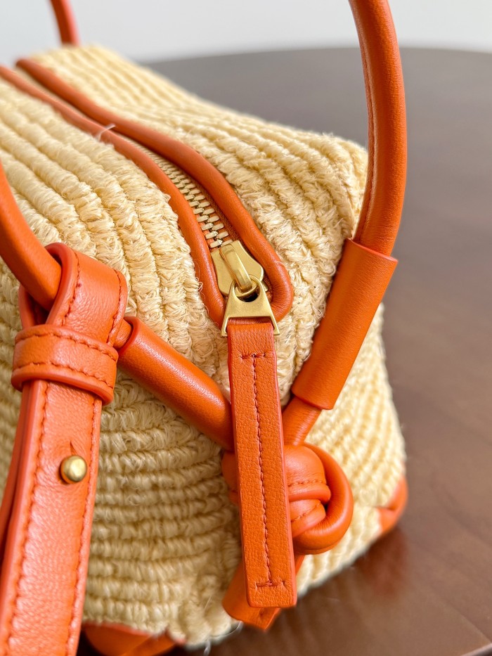 NIGO Bottega Veneta Loop Top Handle Women's Detachable Shoulder Strap Ring Handle Raffia And Leather Shoulder Bag Handbag Bags #nigo77634