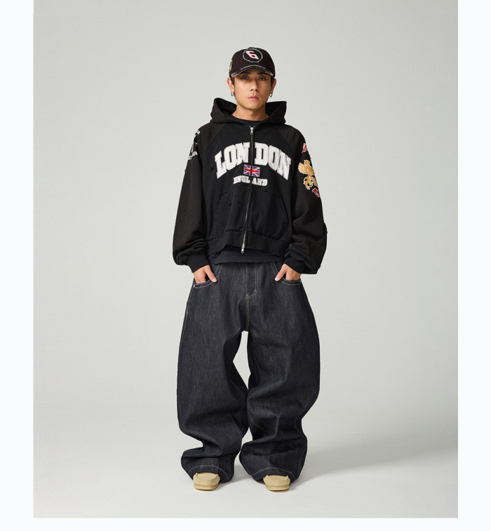 NIGO GRAILZ Men's Women's Zipper Doing Old Letter Print Double Pockets Solid Color Spring and Autumn Hooded Sweatshirt Ngvp #nigo1913