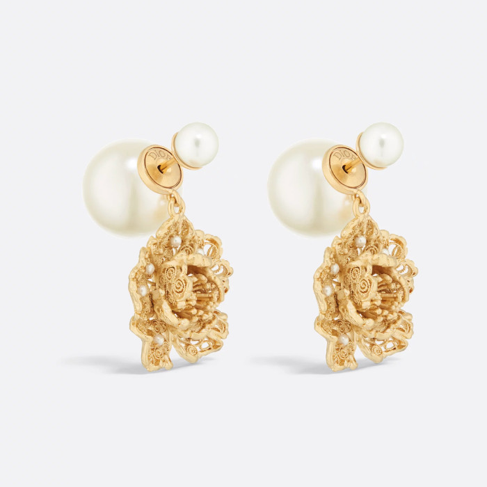 NIGO Dior Tribales Women's Gold Pattern Pendant Pearl Stud Earrings Jewelry Accessories #nigo77639