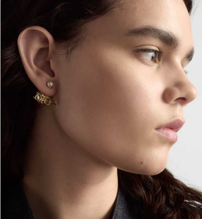 NIGO Dior Tribales Women's Symmetrical Pattern Gold Letter Pattern Pearl Stud Earrings Jewelry Accessories #nigo77635