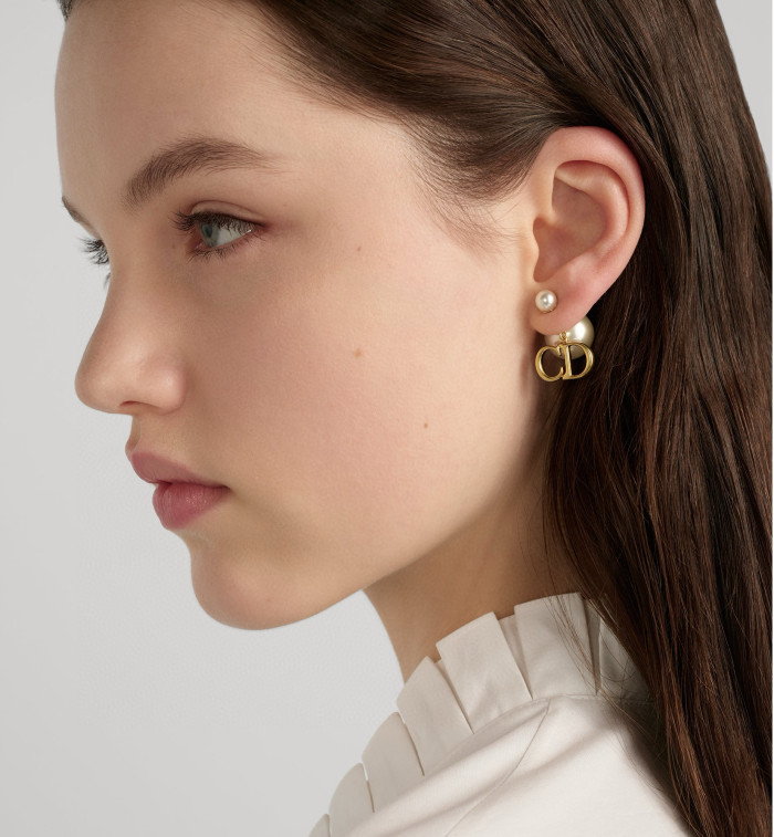 NIGO Dior Tribales Women's Symmetrical Pattern Gold Letter Pattern Pearl Stud Earrings Jewelry Accessories #nigo77635