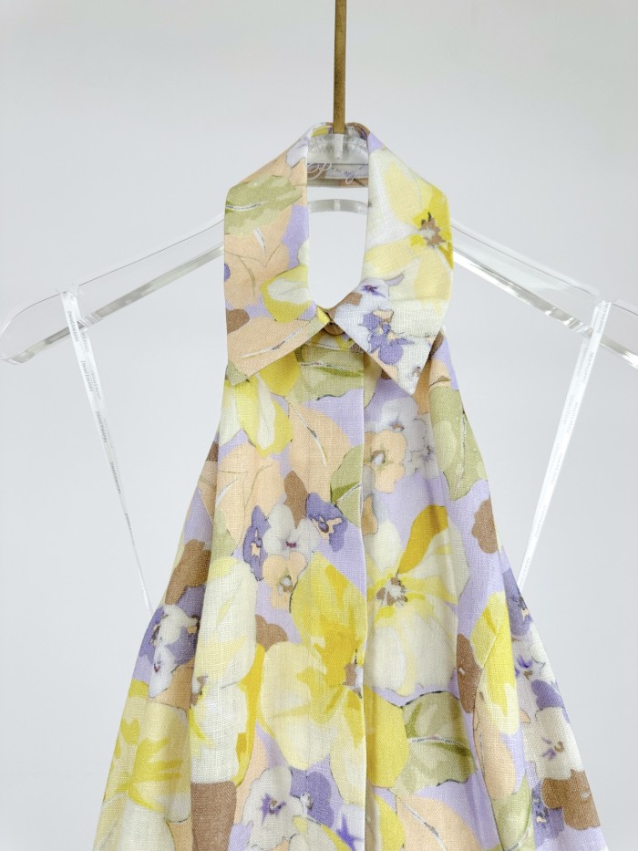 NIGO Zimmermann Women's Summer Floral Pattern Printed Cinched Waist Collarless Backless Single Button Sleeveless Jumpsuit #nigo77664
