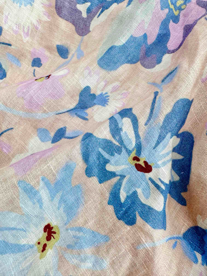 NIGO Zimmermann Women's Summer Floral Pattern Printed Lace Trim Linen Fabric V-neck Single Breasted Buttoned Lantern Sleeve Short Dress #nigo77663