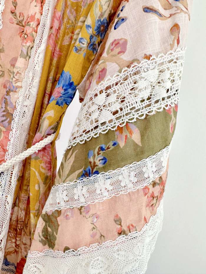NIGO Zimmermann Women's Summer Floral Pattern Printed Lace Trim Linen Fabric Single Breasted Short Sleeved Short Dress #nigo77662