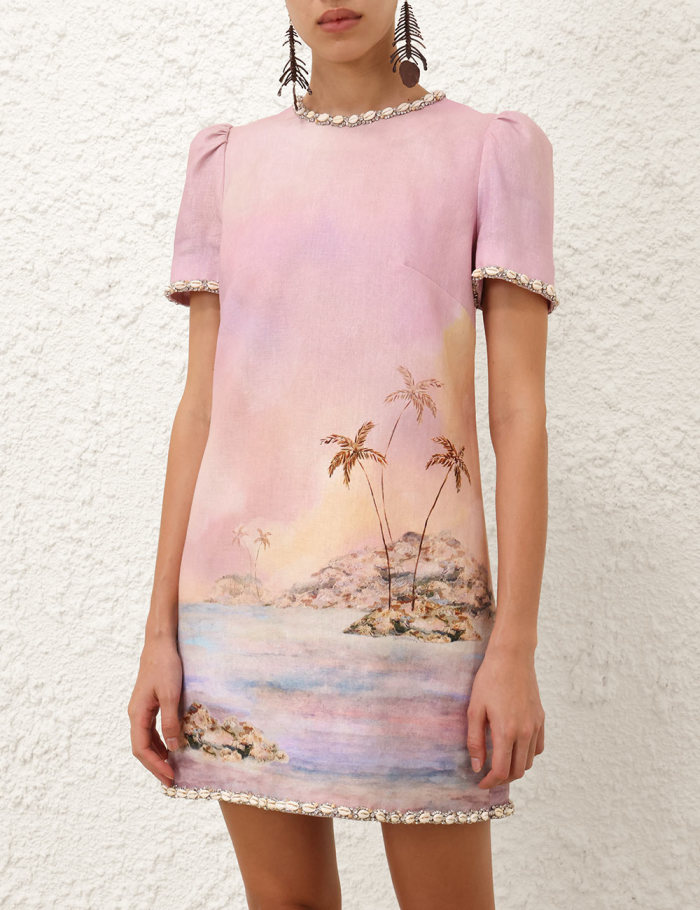 NIGO Zimmermann Dawning Embellished Mini Dress Women's Spring And Summer Temperament Elegant Cotton Linen Dress Fashion Modern Trend Short Sleeve Dresses Ngvp #nigo1879