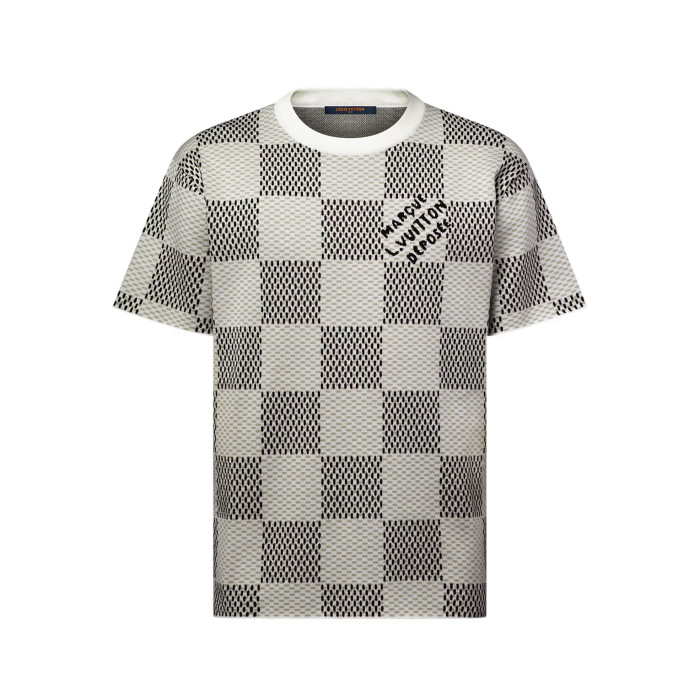 NIGO Louis Vuitton ﻿Men's Summer Check Letter Jacquard Damier Cotton Crewneck Round Neck Solid Color Short Sleeve T-Shirt #nigo71878