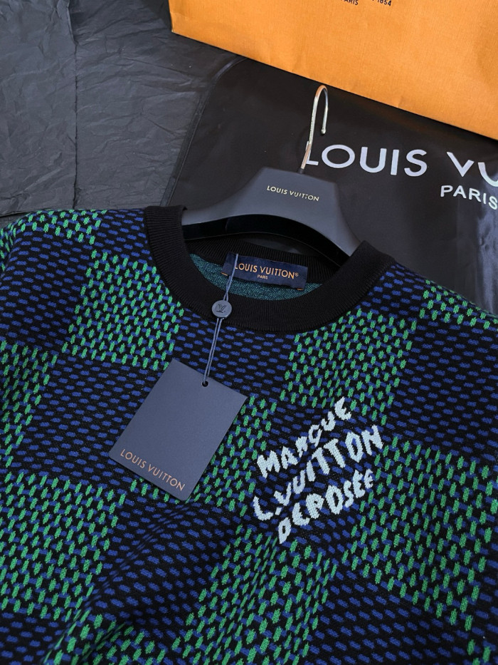 NIGO Louis Vuitton ﻿Men's Summer Check Letter Jacquard Damier Cotton Crewneck Round Neck Solid Color Short Sleeve T-Shirt #nigo71878