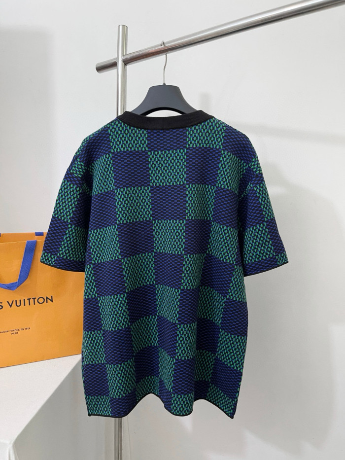 NIGO Louis Vuitton ﻿Men's Summer Check Letter Jacquard Damier Cotton Crewneck Round Neck Solid Color Short Sleeve T-Shirt #nigo71878