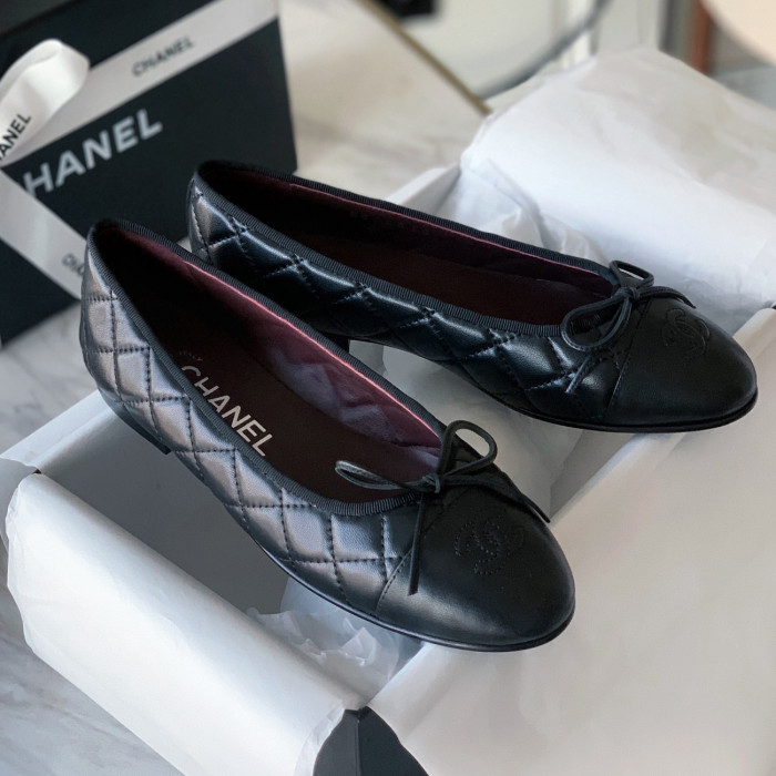 NIGO Chanel Women's Spring/Summer Solid Color Diamond Textured Leather Ballet Shoes #nigo77665