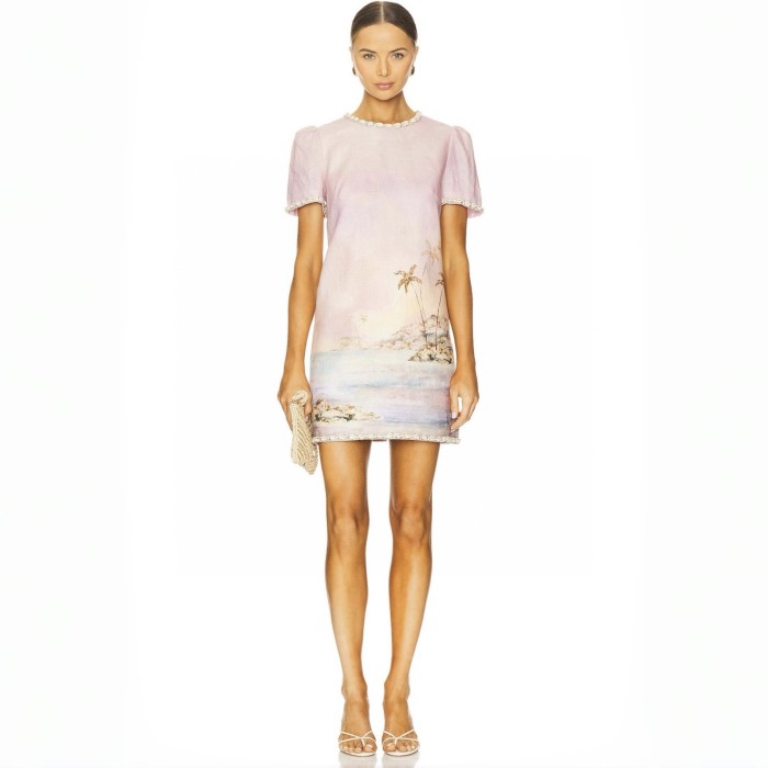 NIGO Zimmermann Dawning Embellished Mini Dress Women's Spring And Summer Temperament Elegant Cotton Linen Dress Fashion Modern Trend Short Sleeve Dresses Ngvp #nigo1879