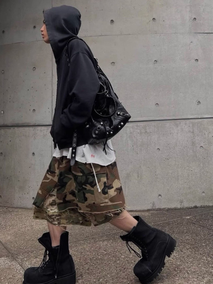 NIGO GRAILZ Project G/R Men's Summer Vintage Camouflage Layered Spliced Destruction Casual Pants Cotton Shorts Ngvp #nigo1918