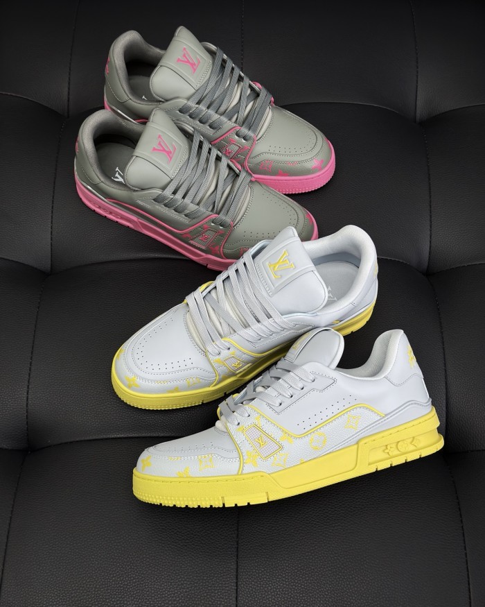 NIGO Louis Vuitton LV Trainer Men's Color-blocked Letter Print Pattern Cowhide Leather Low-top Lace-up Sneakers Shoes #nigo77669
