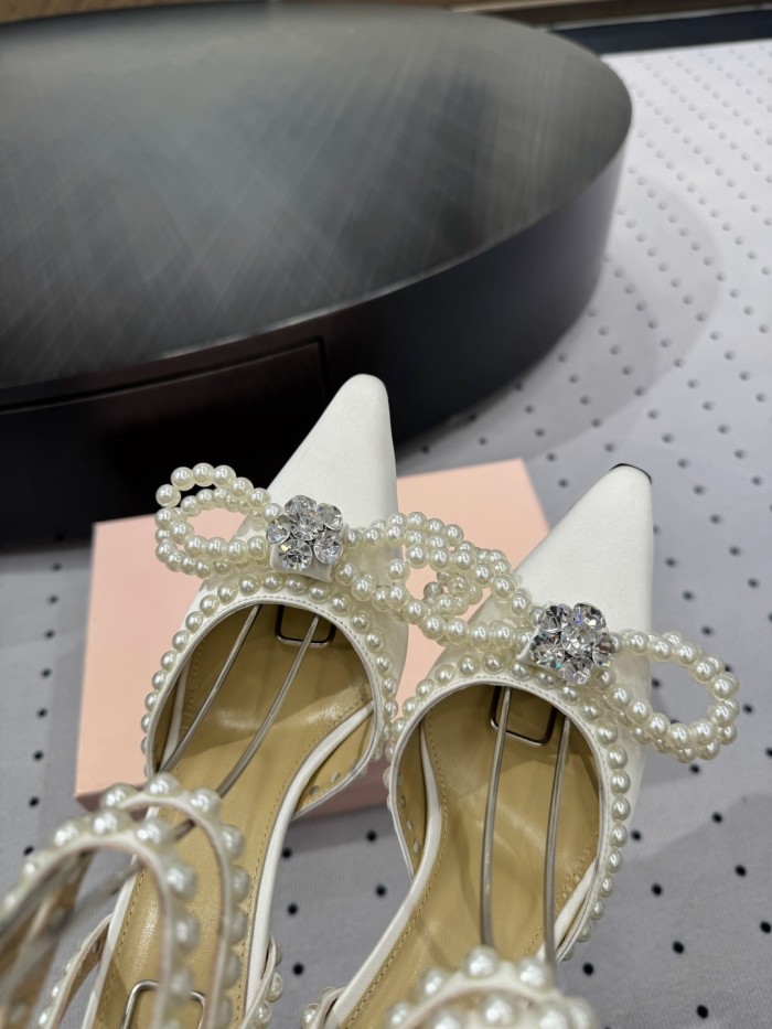 NIGO Mach & Mach Women's Spring, Summer And Autumn Pointed Toe Pearl Decorated Solid Color High Heels Fine Heeled 9cm Casual Sandals Shoes #nigo77674