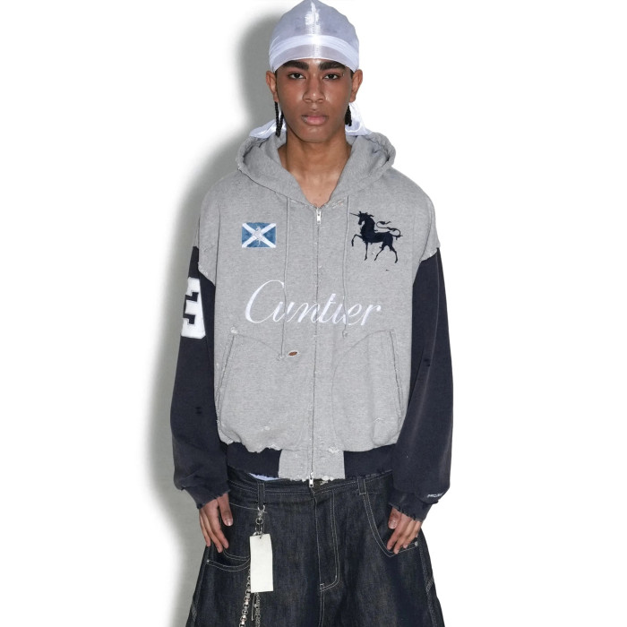 NIGO GRAILZ Project G/R Men's Colorblocking Old Vintage Embroidered War Horse Spring And Fall Cotton Zipper Hoodie Sweatshirt Ngvp #nigo1917