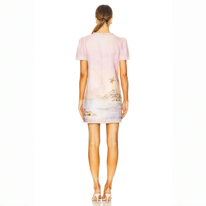 NIGO Zimmermann Dawning Embellished Mini Dress Women's Spring And Summer Temperament Elegant Cotton Linen Dress Fashion Modern Trend Short Sleeve Dresses Ngvp #nigo1879