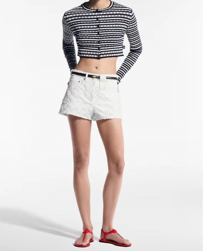 NIGO Louis Vuitton Women's Summer Solid Color Cut-Out Cotton Denim Shorts #nigo77685