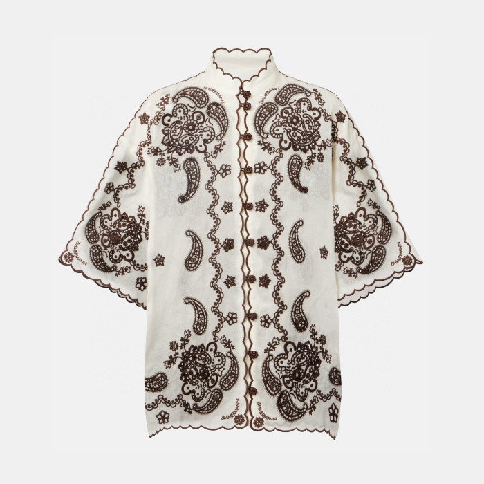 NIGO Zimmermann Women's Summer Openwork Embroidered Pattern Single Button Short Sleeved Shirt And Belted Casual Shorts Set Suit #nigo77678