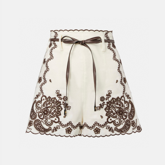 NIGO Zimmermann Women's Summer Openwork Embroidered Pattern Single Button Short Sleeved Shirt And Belted Casual Shorts Set Suit #nigo77678
