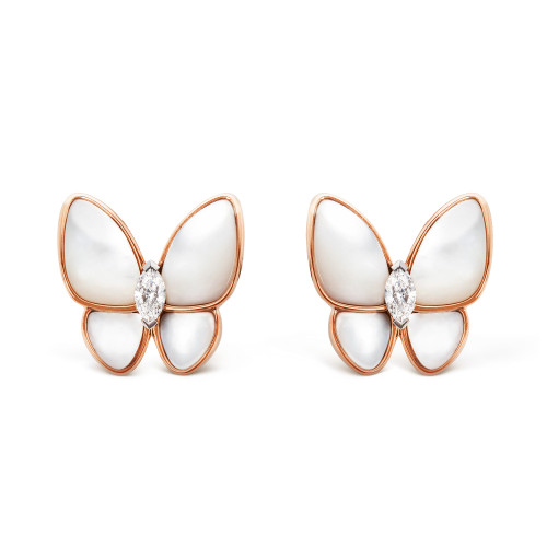 NIGO Van Cleef&Arpels Two Butterfly Women's Pearl Mother-of-Pearl Diamond Rose Gold Earrings Jewelry Accessories #nigo77677