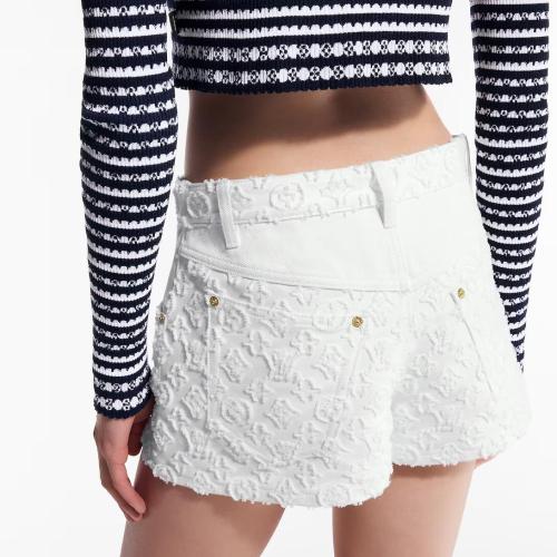 NIGO Louis Vuitton Women's Summer Solid Color Cut-Out Cotton Denim Shorts #nigo77685