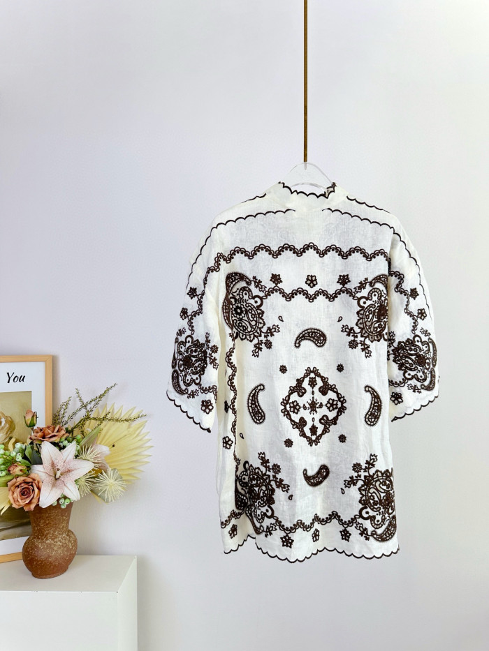 NIGO Zimmermann Women's Summer Openwork Embroidered Pattern Single Button Short Sleeved Shirt And Belted Casual Shorts Set Suit #nigo77678