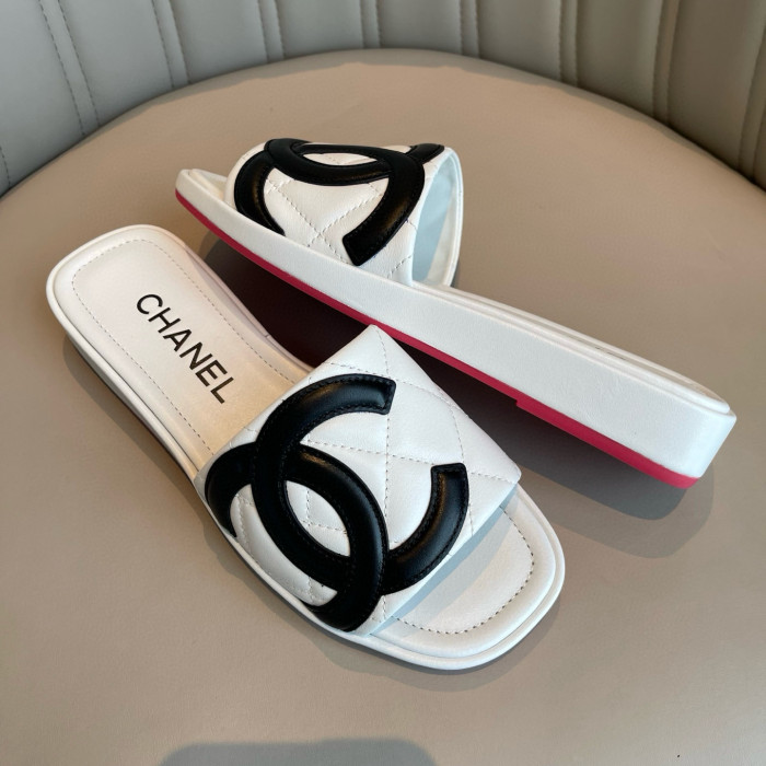 NIGO Chanel Women's Summer Double C Print Solid Color Leather Sandals Slippers Shoes #nigo77691