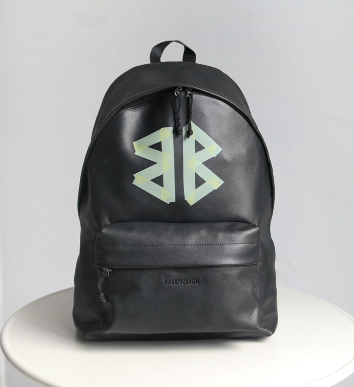 NIGO Balenciaga Explorer Men's Letter Print Black Grained Cowhide Leather Backpack Bag Bags #nigo77713