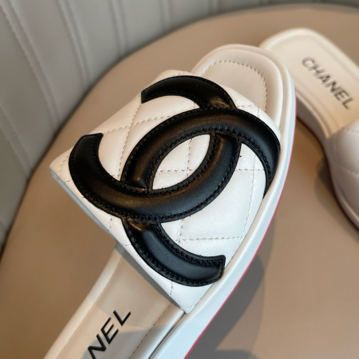 NIGO Chanel Women's Summer Double C Print Solid Color Leather Sandals Slippers Shoes #nigo77691