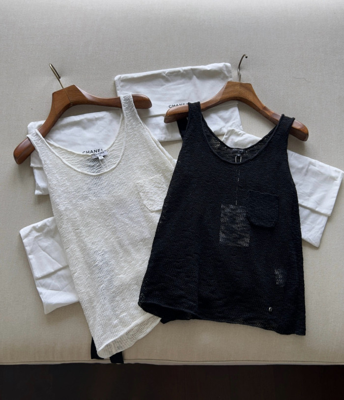 NIGO Chanel Women's Summer High Street Hollow Mesh Solid Color Round Neck Cotton Sleeveless Tank Top Vest Ngvp #nigo1923