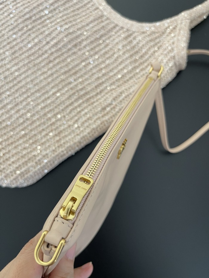NIGO MiuMiu Ivy Sequin Mesh Women's Solid Color Sequined Shoulder Bag with Detachable Handbag Bags and Embroidered Letter Logo #nigo77693