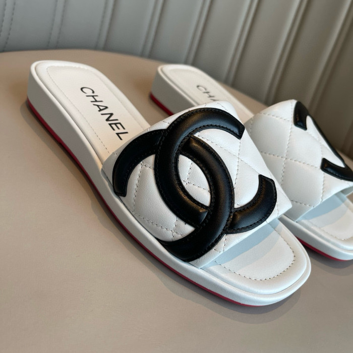NIGO Chanel Women's Summer Double C Print Solid Color Leather Sandals Slippers Shoes #nigo77691