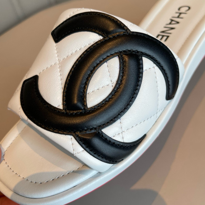 NIGO Chanel Women's Summer Double C Print Solid Color Leather Sandals Slippers Shoes #nigo77691