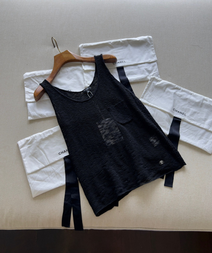 NIGO Chanel Women's Summer High Street Hollow Mesh Solid Color Round Neck Cotton Sleeveless Tank Top Vest Ngvp #nigo1923