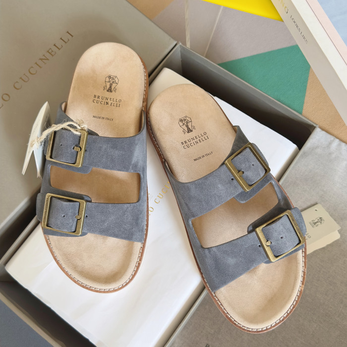NIGO Brunello Cucinelli Men's Summer Solid Color Suede Round Toe Slip-On Non-Slip Slippers Shoes #nigo77697