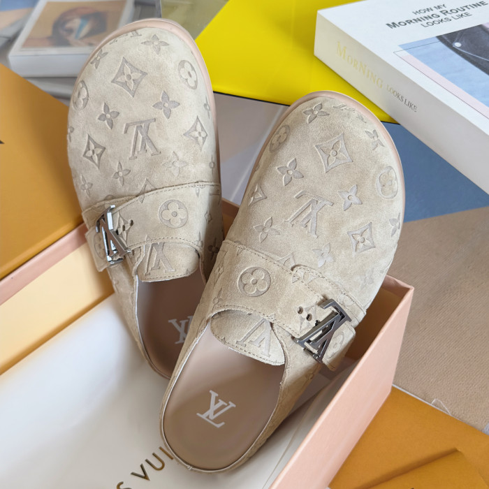 NIGO Louis Vuitton LV Easy Mule Men's Summer Solid Color Letter Print Suede Leather Birkenstock Shoes #nigo77696