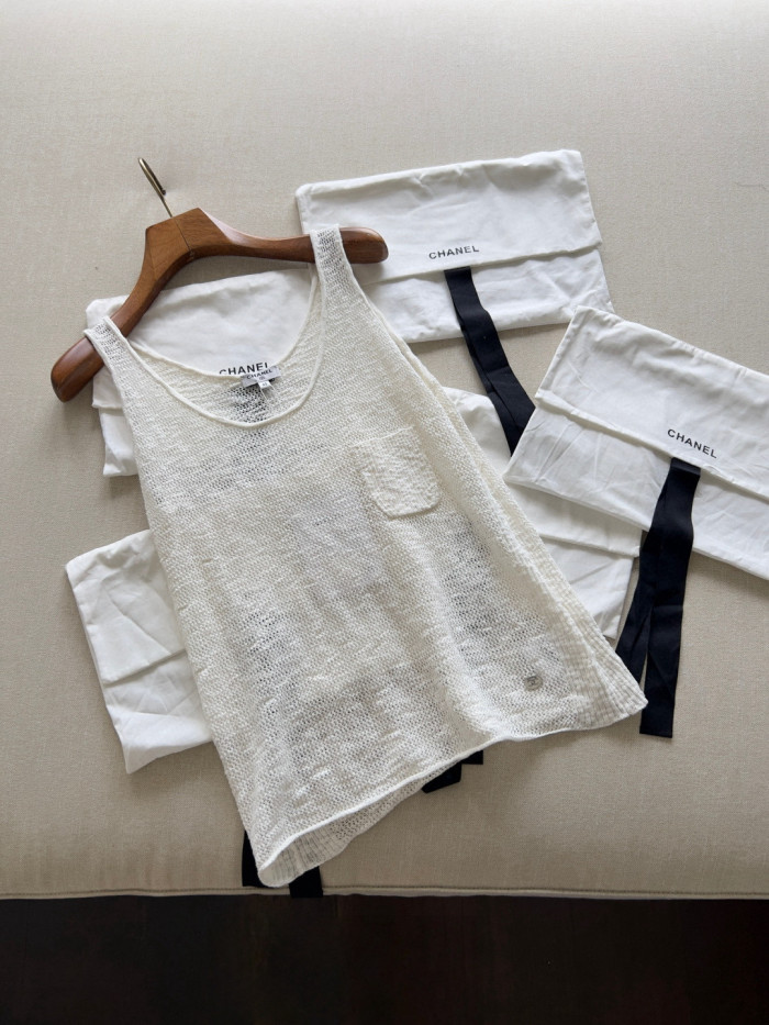 NIGO Chanel Women's Summer High Street Hollow Mesh Solid Color Round Neck Cotton Sleeveless Tank Top Vest Ngvp #nigo1923