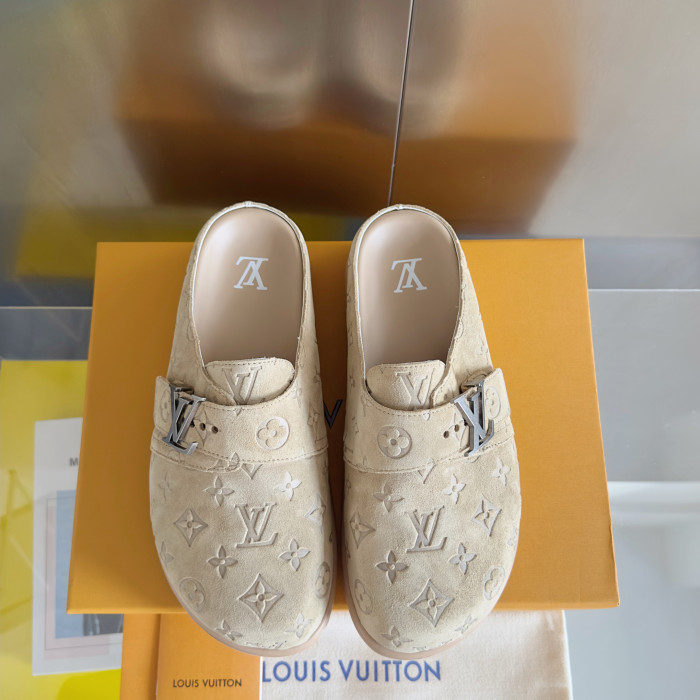 NIGO Louis Vuitton LV Easy Mule Men's Summer Solid Color Letter Print Suede Leather Birkenstock Shoes #nigo77696
