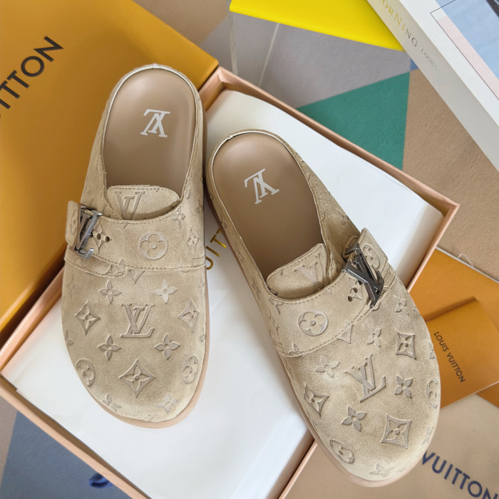 NIGO Louis Vuitton LV Easy Mule Men's Summer Solid Color Letter Print Suede Leather Birkenstock Shoes #nigo77696