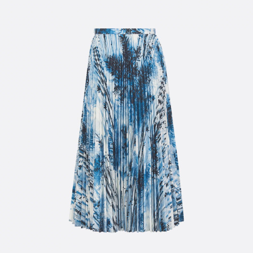 NIGO Dior Women's Spring And Summer Blue White Cotton Pattern Printed Medium Long Pleated Skirt Temperament Elegant Fashion Half-body Skirt Ngvp #nigo1887