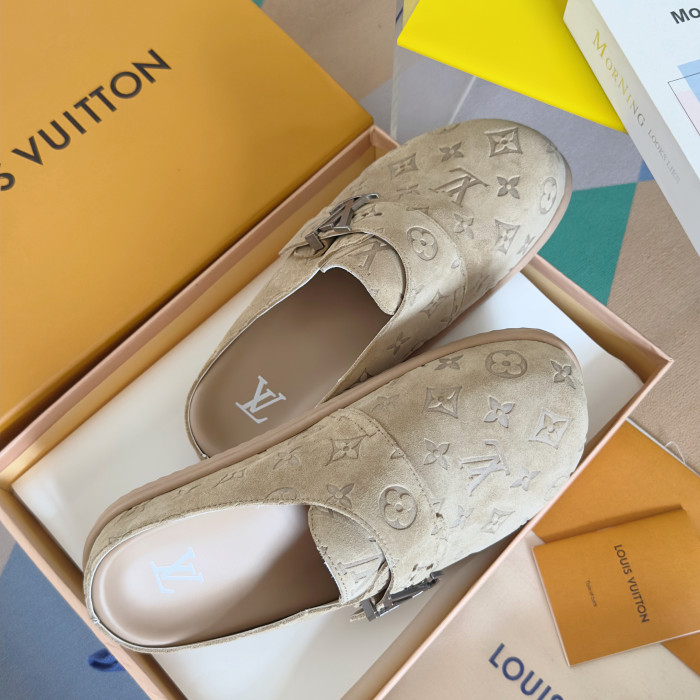 NIGO Louis Vuitton LV Easy Mule Men's Summer Solid Color Letter Print Suede Leather Birkenstock Shoes #nigo77696