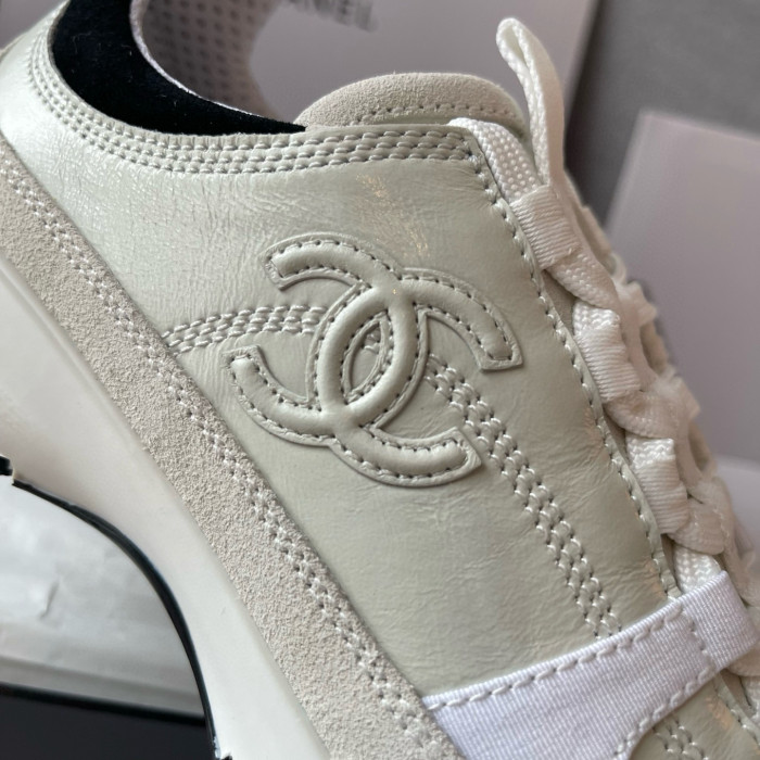 NIGO Chanel Women's Solid Color Round Toe Leather Low Top Lace-Up Sneakers Shoes #nigo77692