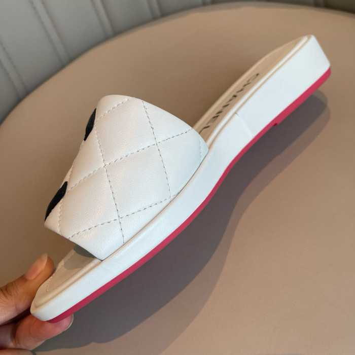 NIGO Chanel Women's Summer Double C Print Solid Color Leather Sandals Slippers Shoes #nigo77691